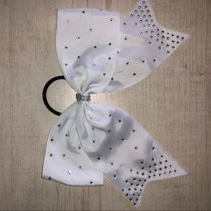 silver and white cheerleading bow